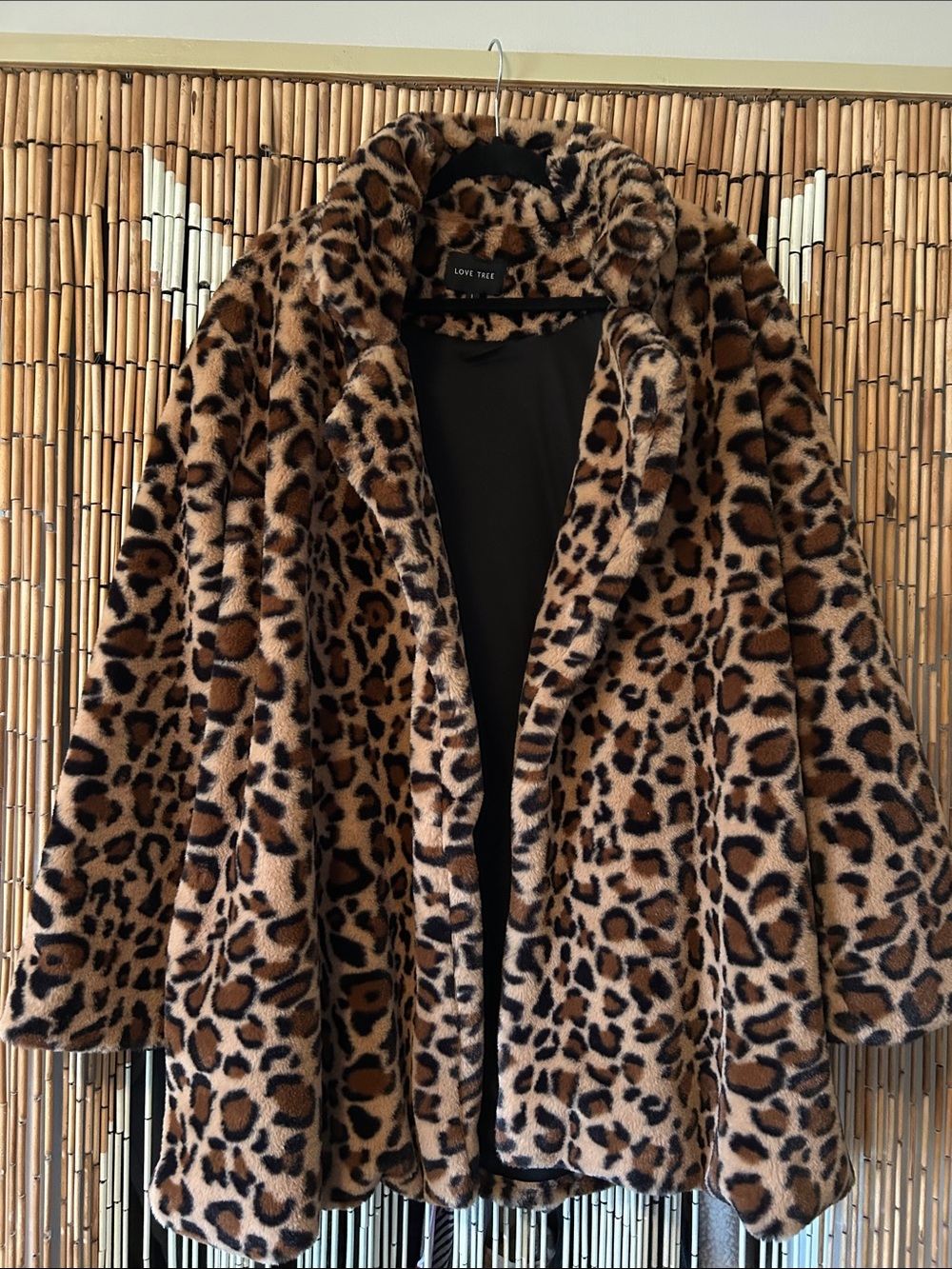 Love Tree Leopard Print Teddy Coat - Brown & Black